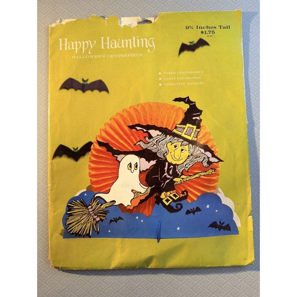 Vintage American Greetings Happy Haunting Halloween Centerpiece Witch Ghost Bat